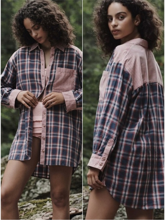 Anthropologie Tops - Anthropologie Flannel Boyfriend Buttondown Shirt Plaid Stripe Cotton Size Medium